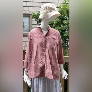 Maiwa block print cotton shirt red and white, large